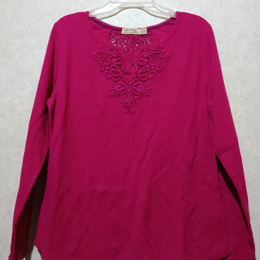 Faded Glory fushia long sleeve top size XL (16-18) with embroidered front & back